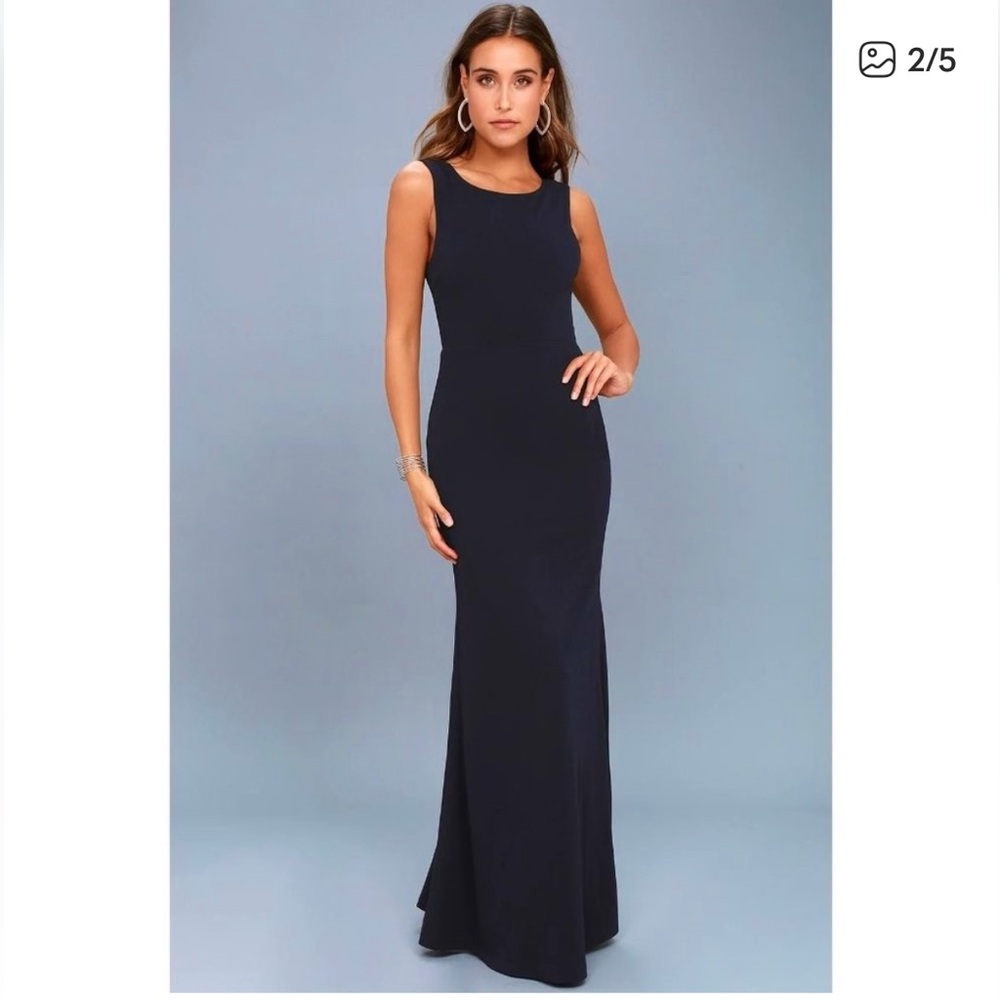 Lulu's Call My Name Midnight Blue Cowl Back Maxi Dress